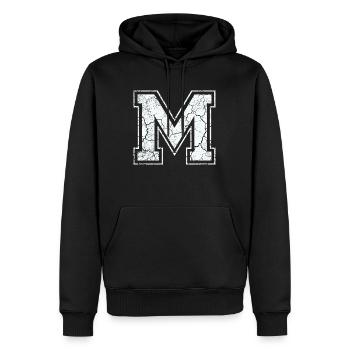 Letter of m in white in Used Look - Men’s Premium Organic Hoodie - black - Front - Nico (187cm)