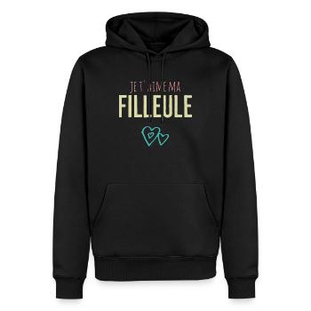 je t'aime ma filleule - Sweat à capuche Premium bio Homme - noir - Devant - Nico (187cm)