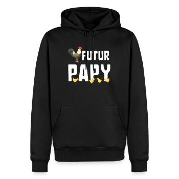 Futur Papy Coq avec Poussins Humour Grossesse - Sweat à capuche Premium bio Homme - noir - Devant - Nico (187cm)