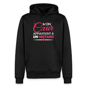 en couple avec un motard - Sweat à capuche Premium bio Homme - noir - Devant - Nico (187cm)