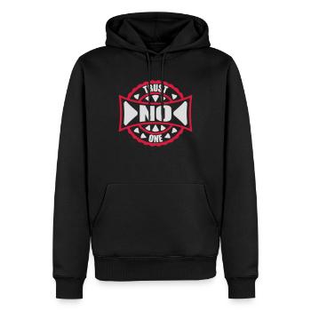 trust no one Zitat - Männer Premium Bio Hoodie - Schwarz - Vorne - Nico (187cm)