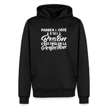 breton et perfection / cadeau humour breton - Sweat à capuche Premium bio Homme - noir - Devant - Nico (187cm)