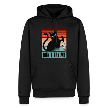 Ne me défie pas, chat avec couteau - Sweat à capuche Premium bio Homme - noir - Devant - Nico (187cm)