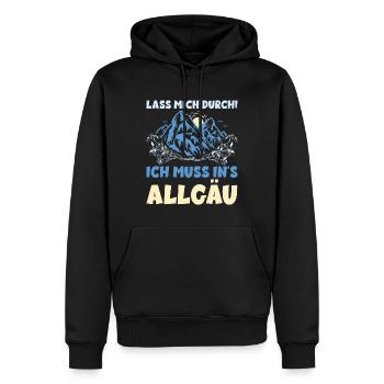 LASS MICH DURCH ICH MUSS INS ALLGÄU Spruch lustig - Männer Premium Bio Hoodie - Schwarz - Vorne - Nico (187cm)