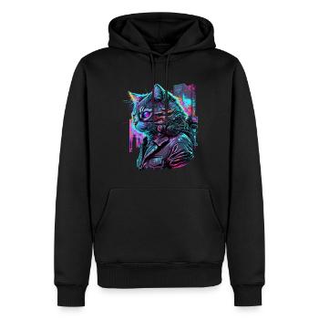 Synthwave Cat Cats 80s Cadeau - Sweat à capuche Premium bio Homme - noir - Devant - Nico (187cm)