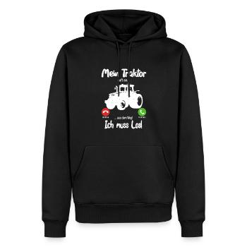 Mein Traktor ruft an... aus dem Weg! Ich muss los! - Männer Premium Bio Hoodie - Schwarz - Vorne - Nico (187cm)
