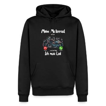 Mein Motorrad ruft an.. aus dem Weg, ich muss los! - Männer Premium Bio Hoodie - Schwarz - Vorne - Nico (187cm)