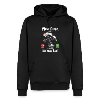 Mein Pferd ruft an... aus dem Weg, ich muss los! - Männer Premium Bio Hoodie - Schwarz - Vorne - Nico (187cm)