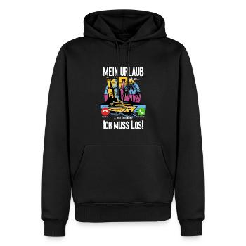 Mein Urlaub ruft an... aus dem Weg, ich muss los! - Männer Premium Bio Hoodie - Schwarz - Vorne - Nico (187cm)