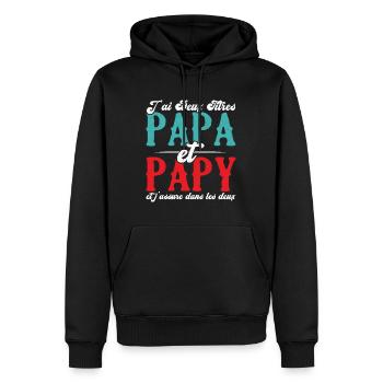 J'ai deux titres papa et papy - Sweat à capuche Premium bio Homme - noir - Devant - Nico (187cm)