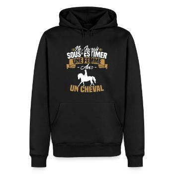 Ne jamais sous estimer une femme avec un cheval - Sweat à capuche Premium bio Homme - noir - Devant - Nico (187cm)