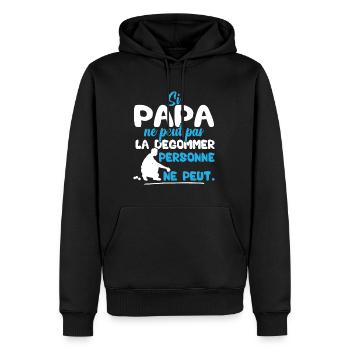 Si Papa ne peut pas la dégommer personne ne peut - Sweat à capuche Premium bio Homme - noir - Devant - Nico (187cm)
