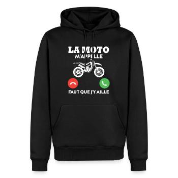 La moto m'appelle...faut que j'y aille ! - Sweat à capuche Premium bio Homme - noir - Devant - Nico (187cm)