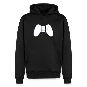 Level 18 Komplettes neonblaues GamePad - Männer Premium Bio Hoodie - Schwarz - Vorne - Nico (187cm)