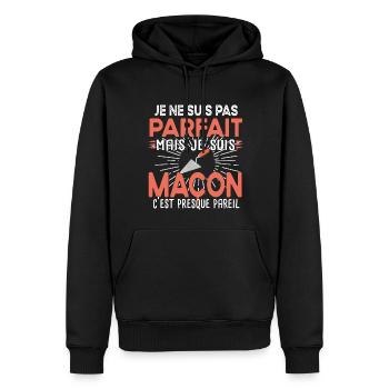 Maçon Ouvrier Bâtiment Métier Brique Cadeau Noël - Sweat à capuche Premium bio Homme - noir - Devant - Nico (187cm)