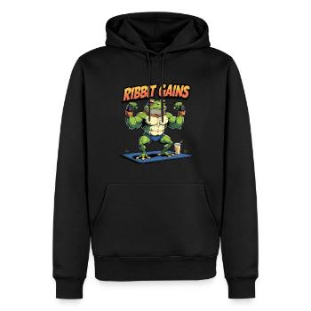 Lustiges Muskel-Frosch-Design - Ribbt Gains - Männer Premium Bio Hoodie - Schwarz - Vorne - Nico (187cm)