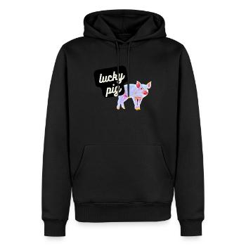 Cochon chanceux / porcelet mignon de la ferme - Sweat à capuche Premium bio Homme - noir - Devant - Nico (187cm)