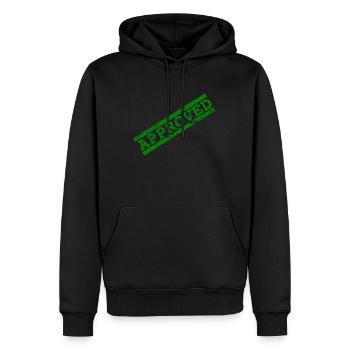 Grüner APPROVED Stempel [T-Shirt Design] - Männer Premium Bio Hoodie - Schwarz - Vorne - Nico (187cm)