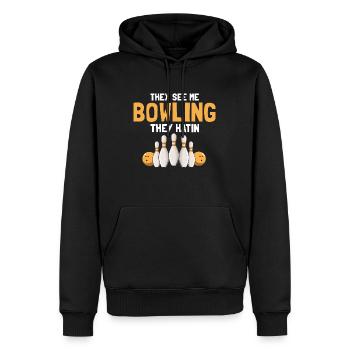Ils me voient bowling ils Hatin drôle bowler - Sweat à capuche Premium bio Homme - noir - Devant - Nico (187cm)