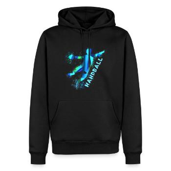 Handball, handballer, Beachhandball,Graffiti - Männer Premium Bio Hoodie - Schwarz - Vorne - Nico (187cm)