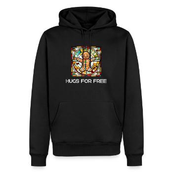 Lebkuchenmann: Umarmungen sind einfach gut! - Männer Premium Bio Hoodie - Schwarz - Vorne - Nico (187cm)
