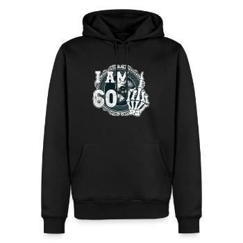 J’ai 60 ans plus 1 majeur crâne drôle 61 - Sweat à capuche Premium bio Homme - noir - Devant - Nico (187cm)