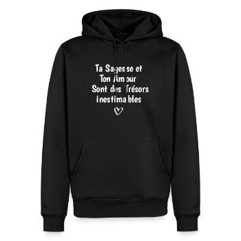 Ta sagesse et ton amour sont - Sweat à capuche Premium bio Homme - noir - Devant - Nico (187cm)