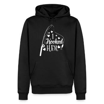 Couple de pêcheurs, j'ai accroché son cadeau marié de pêcheur - Sweat à capuche Premium bio Homme - noir - Devant - Nico (187cm)