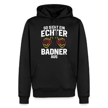 Badner - Männer Premium Bio Hoodie - Schwarz - Vorne - Nico (187cm)