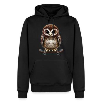 Skater Eule - Männer Premium Bio Hoodie - Schwarz - Vorne - Nico (187cm)