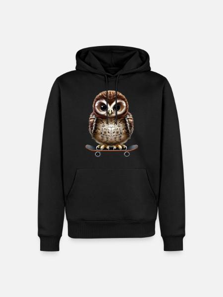 Skater Eule - Männer Premium Bio Hoodie - Schwarz