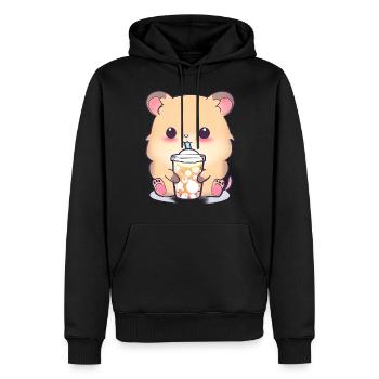 Kawaii Hamster mit Bubble Tea - Männer Premium Bio Hoodie - Schwarz - Vorne - Nico (187cm)