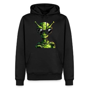 Cool Green Alien - Alien avec des lunettes de soleil - Sweat à capuche Premium bio Homme - noir - Devant - Nico (187cm)