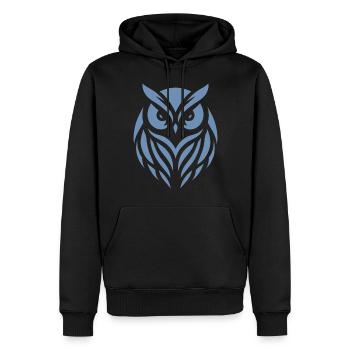 Weise Waldeule: Silhouettenkunst des Waldkauzes - Männer Premium Bio Hoodie - Schwarz - Vorne - Nico (187cm)