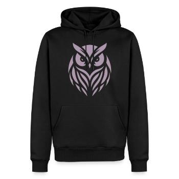 Weise Waldeule: Silhouettenkunst des Waldkauzes - Männer Premium Bio Hoodie - Schwarz - Vorne - Nico (187cm)
