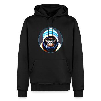 Gorille cool avec chapeau d’hiver - Sweat à capuche Premium bio Homme - noir - Devant - Nico (187cm)