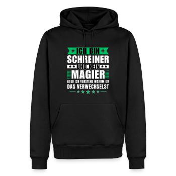 Ich bin Schreiner und kein Magier - Männer Premium Bio Hoodie - Schwarz - Vorne - Nico (187cm)