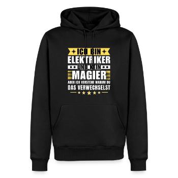 Ich bin Elektriker und kein Magier - Männer Premium Bio Hoodie - Schwarz - Vorne - Nico (187cm)