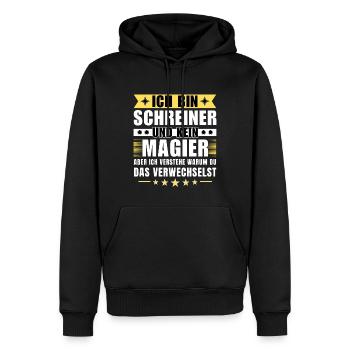Ich bin Schreiner und kein Magier - Männer Premium Bio Hoodie - Schwarz - Vorne - Nico (187cm)