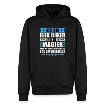 Ich bin Elektriker und kein Magier - Männer Premium Bio Hoodie - Schwarz - Vorne - Nico (187cm)