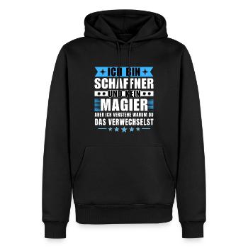 Ich bin Schaffner und kein Magier - Männer Premium Bio Hoodie - Schwarz - Vorne - Nico (187cm)