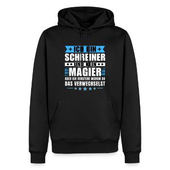 Ich bin Schreiner und kein Magier - Männer Premium Bio Hoodie - Schwarz - Vorne - Nico (187cm)