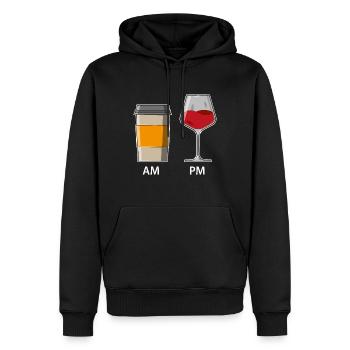 AM PM - Café le matin - Vin le soir - Sweat à capuche Premium bio Homme - noir - Devant - Nico (187cm)
