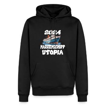 L’Utopie de la Nef des Fous, citation de Franz Josef Strauss - Sweat à capuche Premium bio Homme - noir - Devant - Nico (187cm)