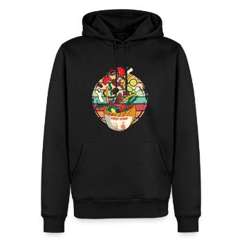 Fröhlicher hüpfender Retro Döner - Männer Premium Bio Hoodie - Schwarz - Vorne - Nico (187cm)