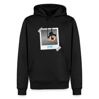 1974 - ein Foto von mir bei der Zeugung - Männer Premium Bio Hoodie - Schwarz - Vorne - Nico (187cm)