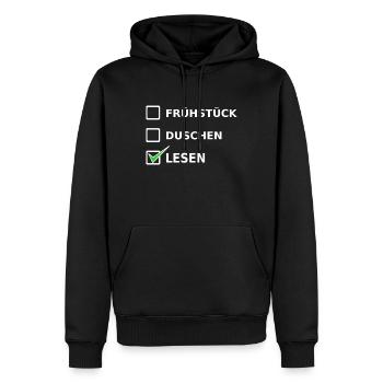 LESEN - Männer Premium Bio Hoodie - Schwarz - Vorne - Nico (187cm)