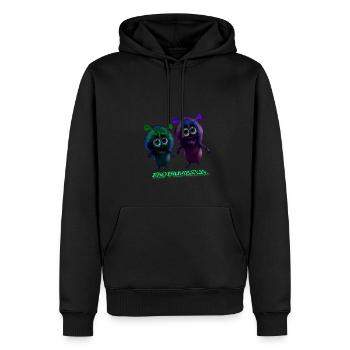 Mumzel Erdnuss und Chuck - Männer Premium Bio Hoodie - Schwarz - Vorne - Nico (187cm)