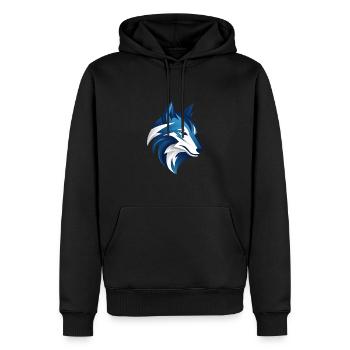 Loup bleu blanc tête illustration cool smart - Sweat à capuche Premium bio Homme - noir - Devant - Nico (187cm)