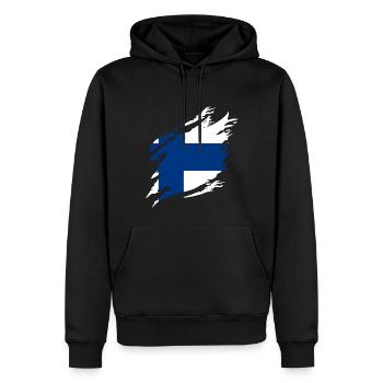 Drapeau finlandais Suomi Drapeau finlandais Look utilisé - Sweat à capuche Premium bio Homme - noir - Devant - Nico (187cm)